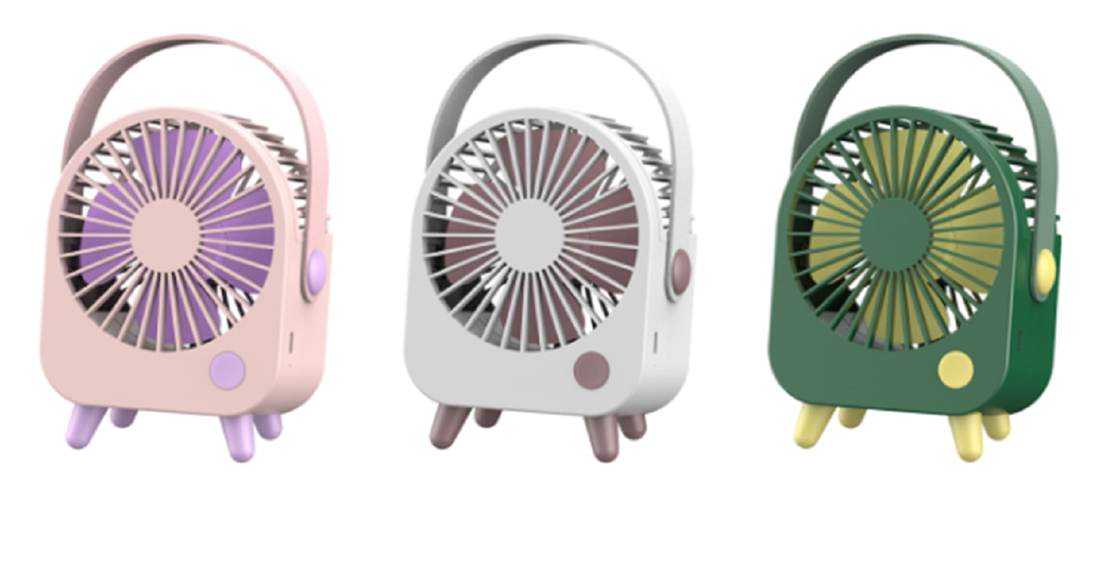 ETEK Bürstenloser Motor Desktopventilator mit Lederakzent,1200mAh Akku, 3-Gang-Modi, 218g Nettogewicht ((Pink/Grün/Weiß)