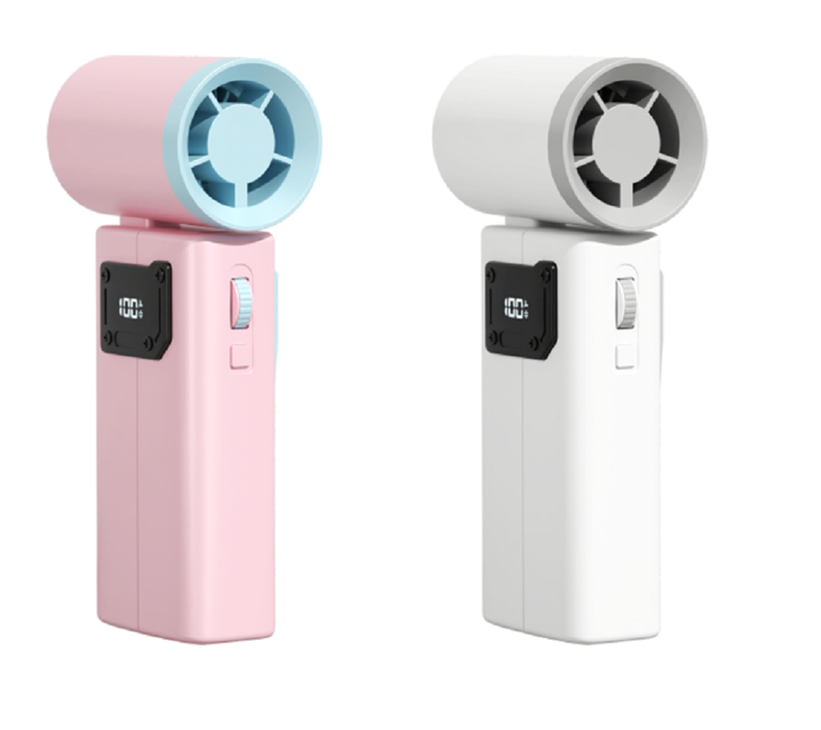 ETEK 3600mAh Hochleistungsventilator mit 6,5W Leistung, 100 Geschwindigkeiten + Turbomodus, ABS+PC-Zweifarbgehäuse (Weiß/Rosa).