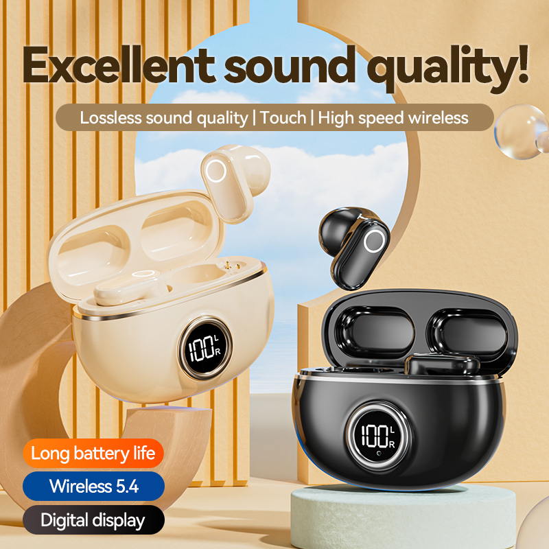 ETEK Vergoldeter Bluetooth 5.4 TWS-Kopfhörer mit F10, 25mAh Ohrhörerzelle + 230mAh Ladecase (Schutzplatine), 2-3 Stunden Gesprächszeit.