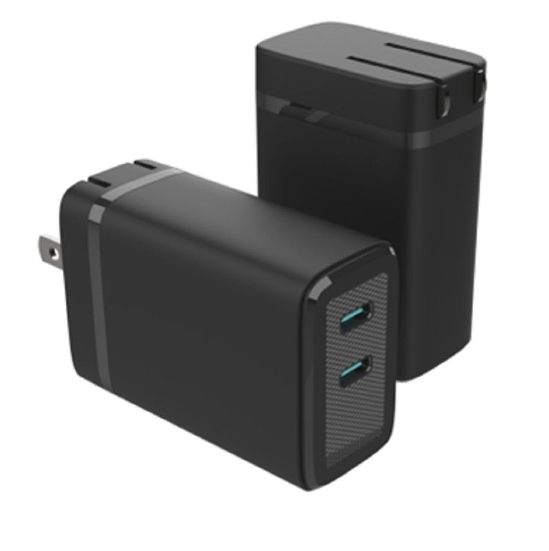 Dual USB-C GaN-Ladegerät mit 65W Max-Ausgang PD Multi-Protokoll 110-240V Globale Spannung Schwarz / Weiß