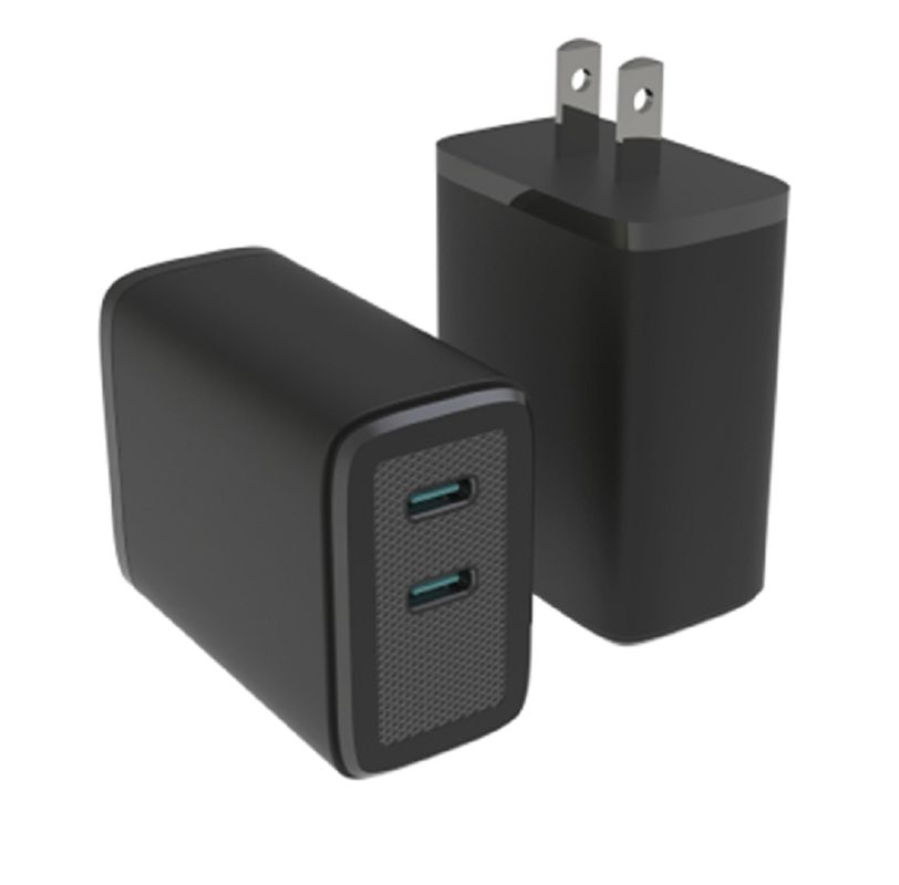 Dual USB-C GaN-Ladegerät mit 65W Max-Ausgang PD Multi-Protokoll 110-240V Globale Spannung Schwarz / Weiß