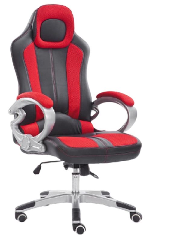 Ergonomischer Stuhl mit PU-Rollen, pulverbeschichtetem Fuß, 100 mm Gasfeder, Kippmechanismus, rotes / schwarzes Mesh, Armlehnen