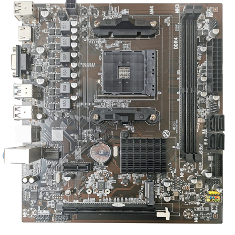 M-ATX AM4 Motherboard für Ryzen3/5 CPUs Dual DDR4 Slots 4*SATA3.0 Ports VGA+HDMI Display Ausgänge und 3*3.5mm Audio Jacks