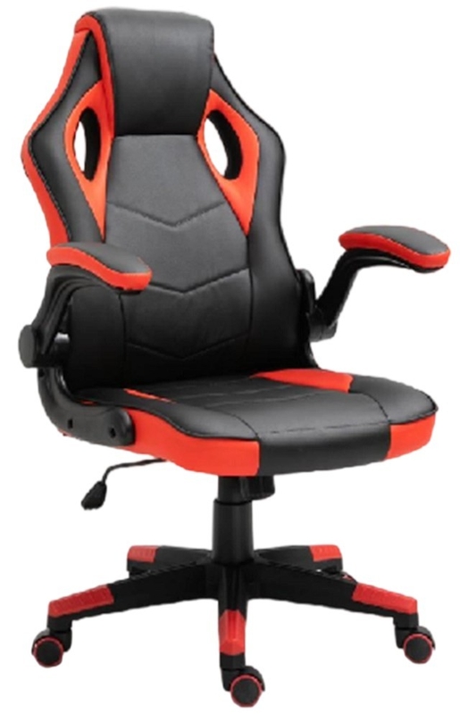 Ergonomischer Gaming-Schreibtischstuhl mit 350 mm Nylon-Basis, PU-Rollen, 100 mm Gasfeder und hochklappbaren Armlehnen mit PU-Polsterung für flexible Unterstützung