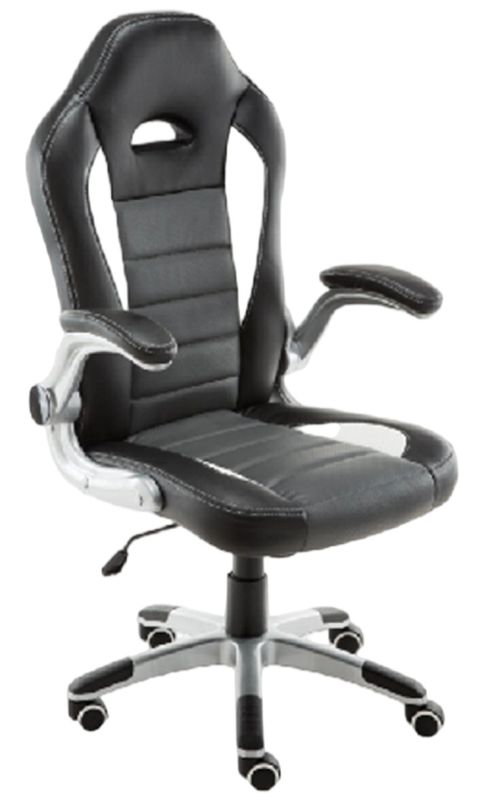 Ergonomischer Stuhl mit hochklappbarer Armlehne & dreifacher PU-Polsterung, 320 mm PU-Rollen mit pulverbeschichtetem Fußkreuz und 100 mm lackierter Gasfeder