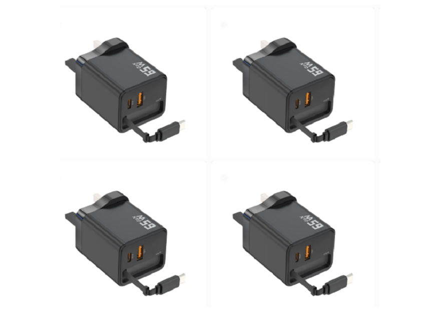 ETEK 65W GaN Schnellladegerät, 2*USB-C + 1*USB-A, PD/QC/PPS, Kompakt für Reisen