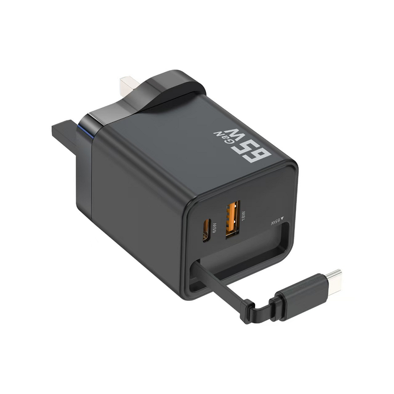 ETEK 65W GaN Schnellladegerät, 2*USB-C + 1*USB-A, PD/QC/PPS, Kompakt für Reisen