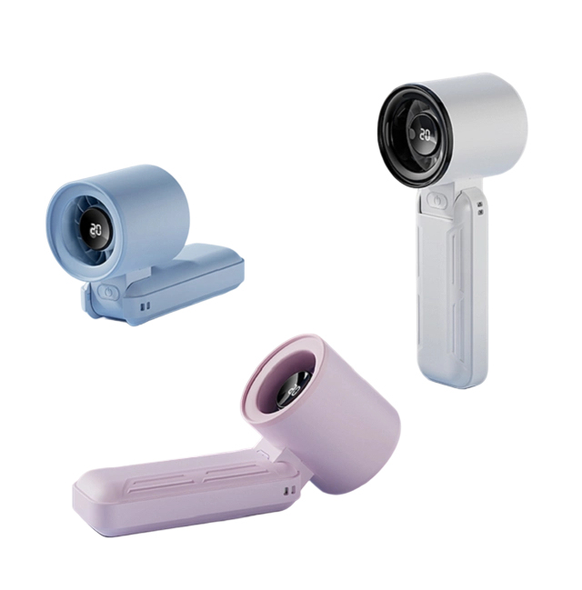 Faltbarer Hochgeschwindigkeits-USB-Ventilator mit LED-Anzeige, 3000 mAh, 5 Geschwindigkeiten, Typ-C, Schwarz/Lila/Blau/Weiß, für Reisen, Büro und Outdoor-Einsatz