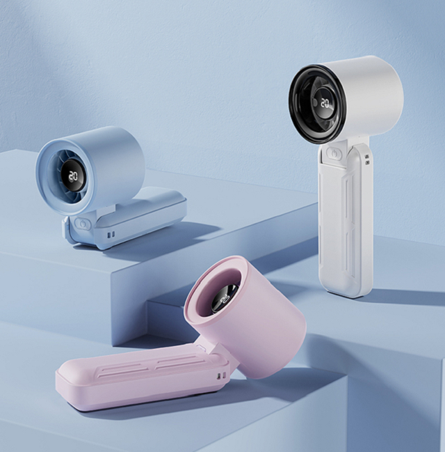 Faltbarer Hochgeschwindigkeits-USB-Ventilator mit LED-Anzeige, 3000 mAh, 5 Geschwindigkeiten, Typ-C, Schwarz/Lila/Blau/Weiß, für Reisen, Büro und Outdoor-Einsatz