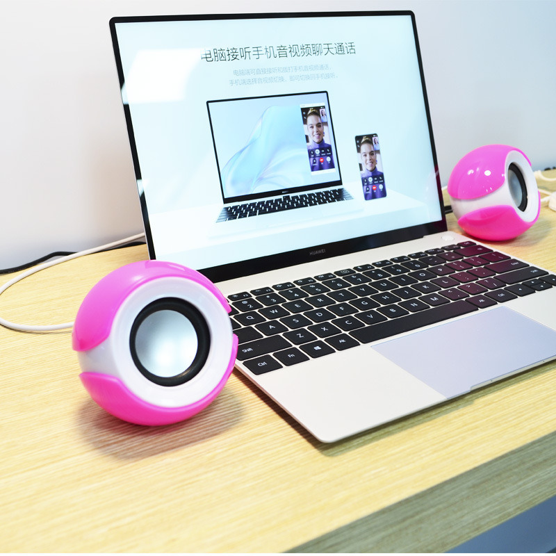 Kompakter USB-Desktop-Lautsprecher mit 32-Magnet-Treibern und Plug-and-Play USB 5V Stromversorgung in Blau und Pink