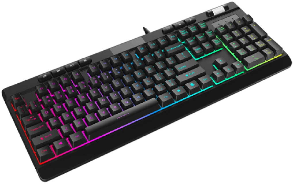 ETEK RGB Gaming-Tastatur, 104 Tasten, Multimedia, einstellbare Hintergrundbeleuchtung, 1,5 m Lederkabel, Schwarz, 660 g