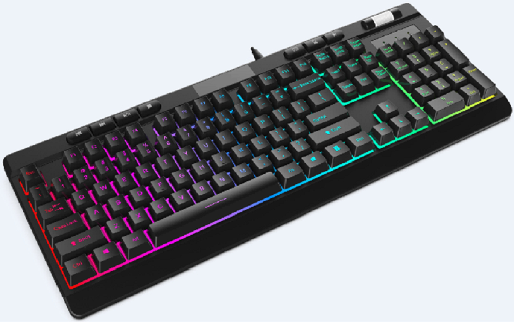 ETEK RGB Gaming-Tastatur, 104 Tasten, Multimedia, einstellbare Hintergrundbeleuchtung, 1,5 m Lederkabel, Schwarz, 660 g