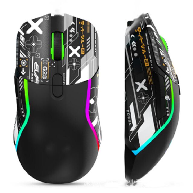 Doppelmodische drahtlose RGB-Gaming-Maus,2.4G + Bluetooth, 3200 DPI, 8 Tasten, 600mAh Akku, Typ-C wiederaufladbar, ABS, Laserdruck