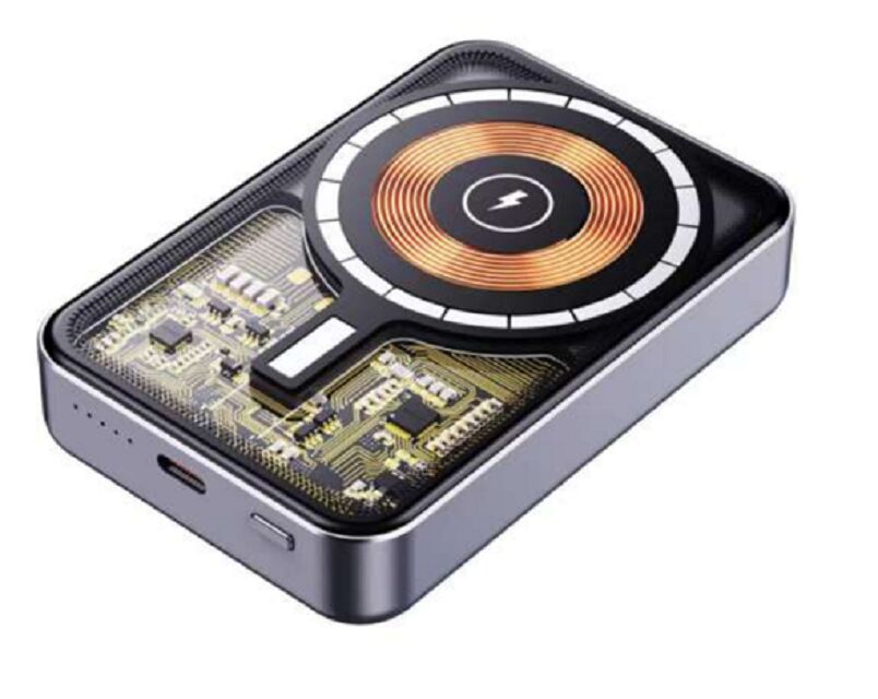 10000mAh Transparente Mecha Power Bank   22,5W Wired + 15W MagSafe-kompatible magnetische drahtlose Aufladung, Gunmetal, Al Alloy Basis, 94×63×17.5mm