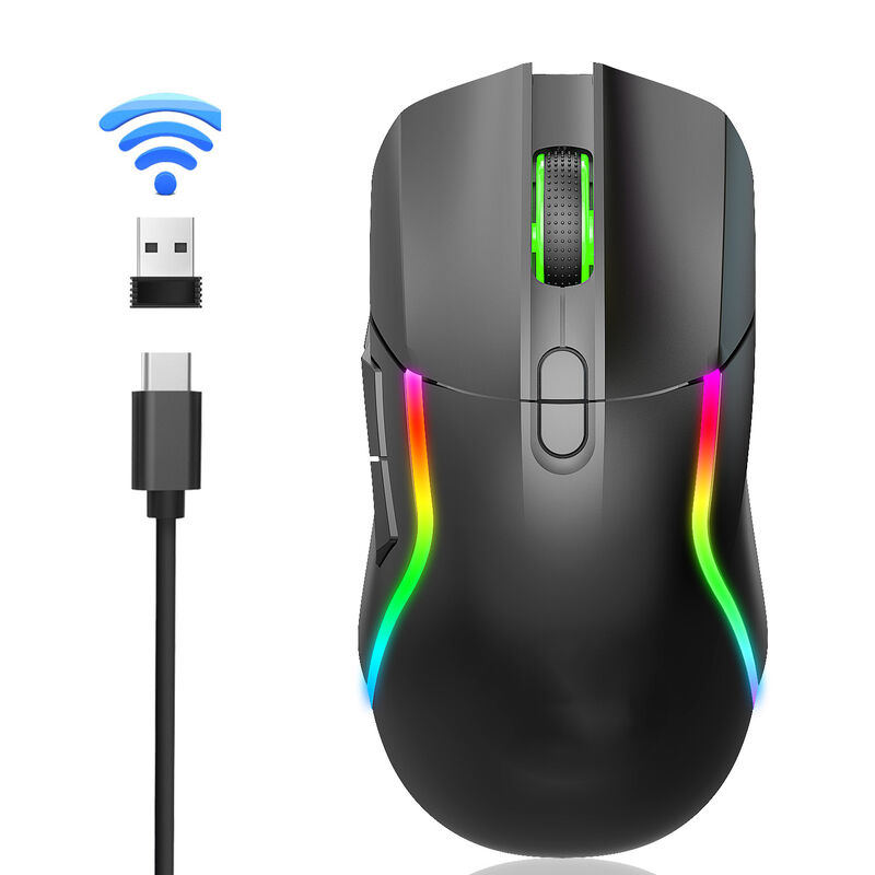 Dual-Mode drahtlose Spielmaus,2.4G + Bluetooth 5.0, 4 DPI-Levels, RGB-Beleuchtung, 600mAh-Batterie, Typ-C wiederaufladbar,8 Tasten