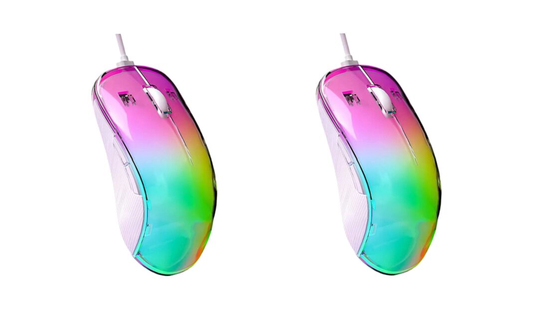 Crystal RGB Gaming Mouse, 7200 DPI, 7 Makro-Tasten, 10M Klicks, transparente Schale, 13 Beleuchtungsmodi