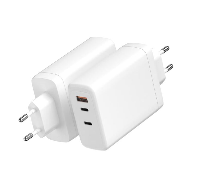 120W GaN Schnellladegerät, Dual 100W USB-C PD Ausgang, USB-A QC, 100-240V Reiseadapter, Weiß/Schwarz