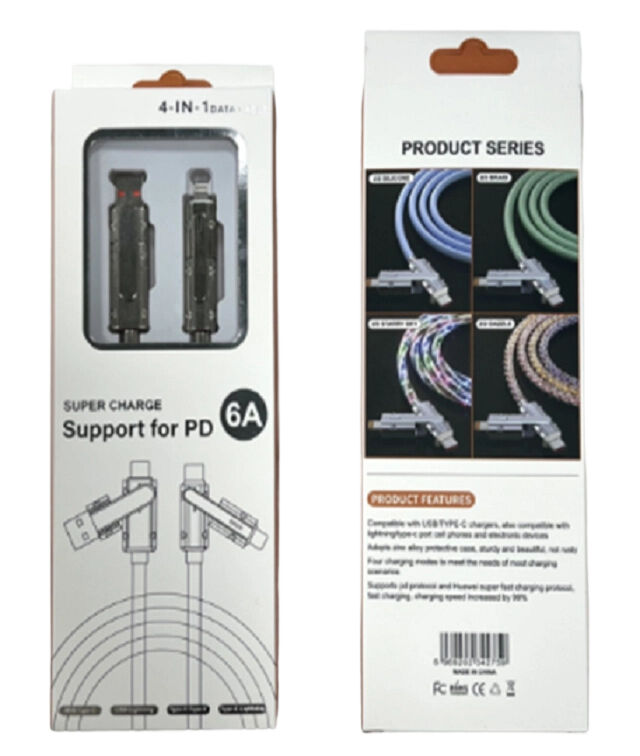 Transparentes Schnellladekabel, 65 Watt C-C, 27 Watt C-L, 5-Kern-Kupfer, LED-Anzeiger