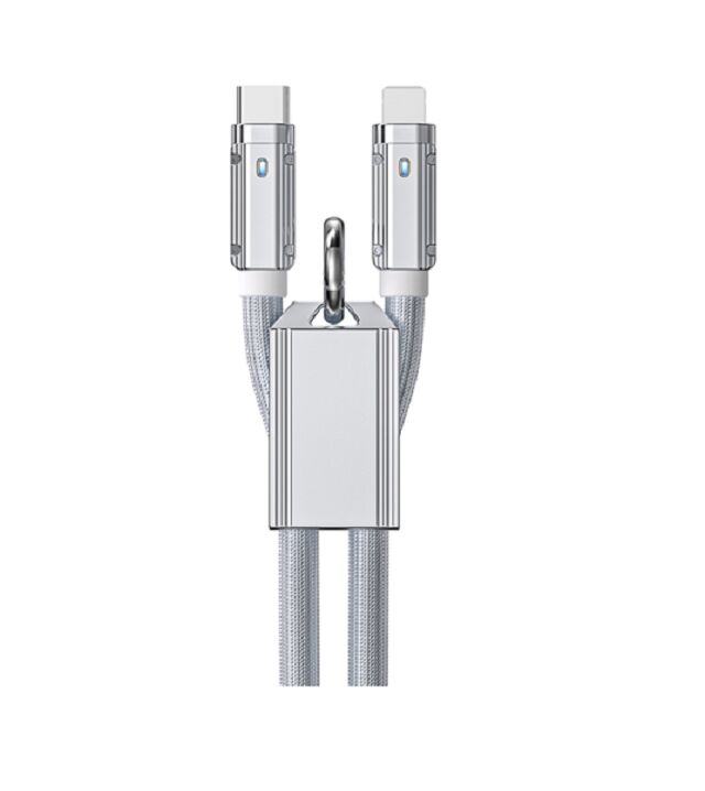 65W/27W Genuine Silicone Braided Fast Charging Cable, C zu C / C zu Blitz,1m, Silber, Zinklegierung, unterstützt PD & Data Sync