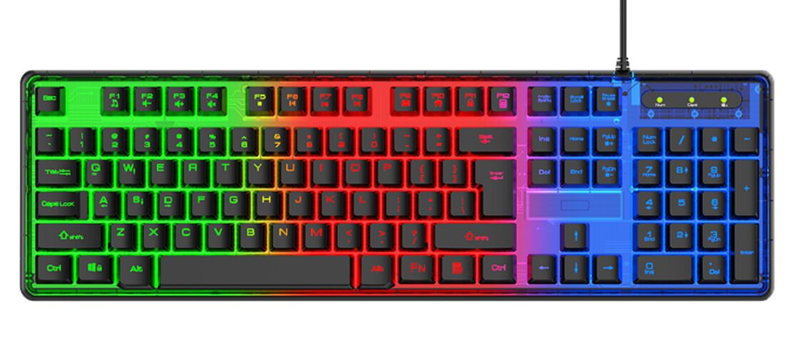 Drahtgebundene Gaming-Tastatur, 3-Farb-Hintergrundbeleuchtung, 19-Taste Anti-Ghosting, Laser-Estrichen