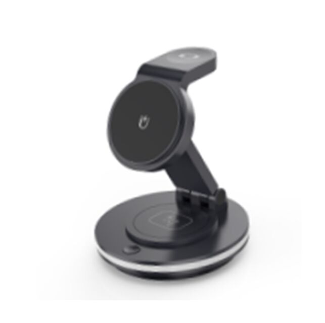 4-in-1 drehbar Ladegerät, 15W Handy + 2,5W Uhr + 3W Ohrhörer + LED-Stimmungslicht