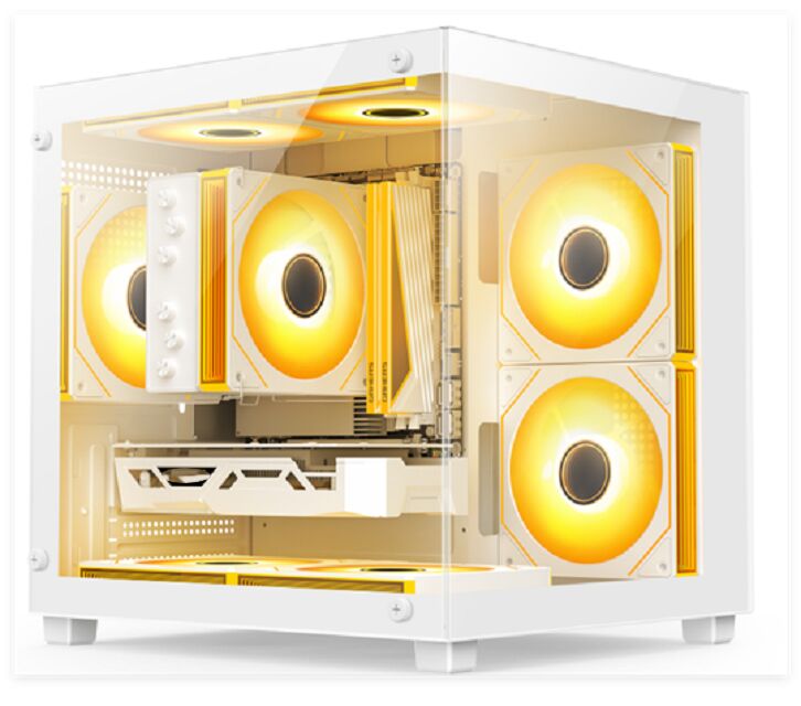 Kompaktes Glas-PC-Gehäuse, Micro-ATX/ITX, 240mm Wasserkühlung, Staubfilter oben, Weiß/Schwarz