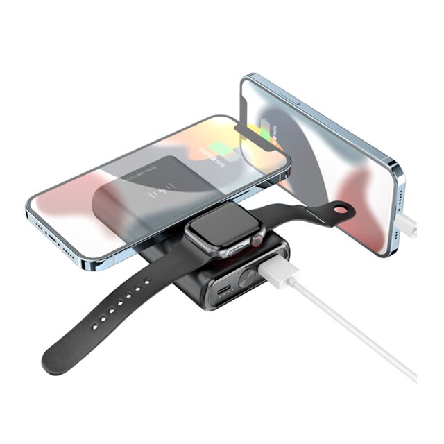 10000mAh 2-in-1 kabellose Powerbank, 15W Handy+2,5W Uhr Laden