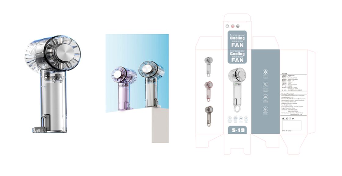 3-Geschwindigkeits-Mini-Schreibtischventilator, 2000 mAh-Batterie, Transparent/Pink/Brown, ABS+Aluminiumlegierung, Hook & Stand Design, Typ-C wiederaufladbar