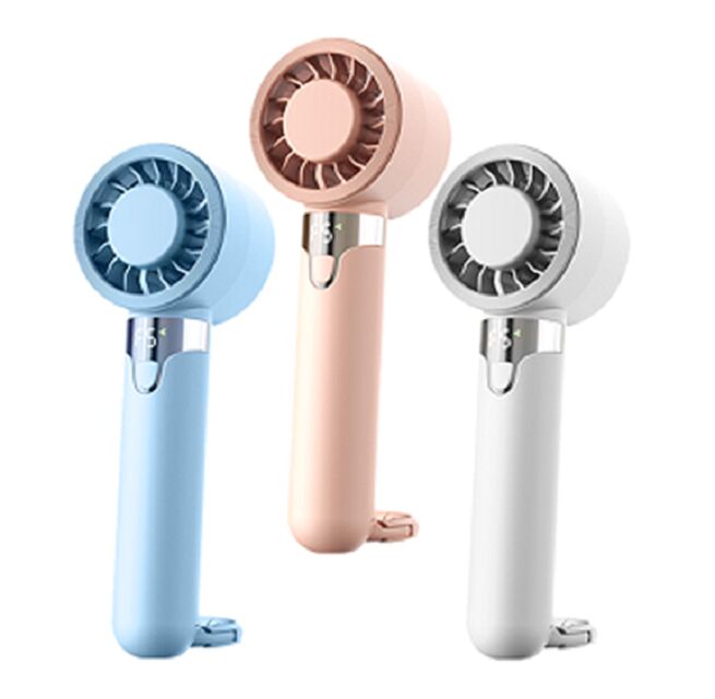 5-Gang Tragbarer Schreibtischventilator, Typ-C, 2000mAh, Digitalanzeige, ABS+Aluminium, mit Haken