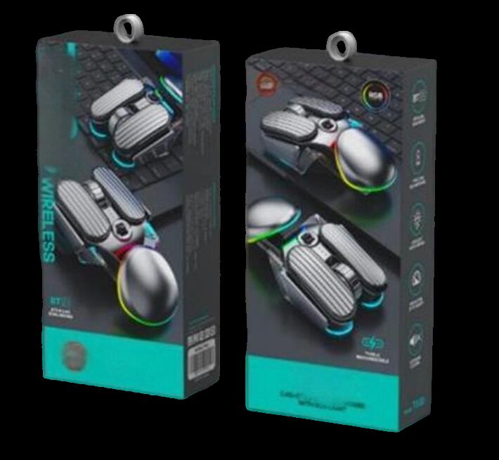 Wiederaufladbare leise drahtlose Maus, 6 Tasten, 4800 DPI, RGB-Hintergrundbeleuchtung, Dual-Mode, Metall Silber