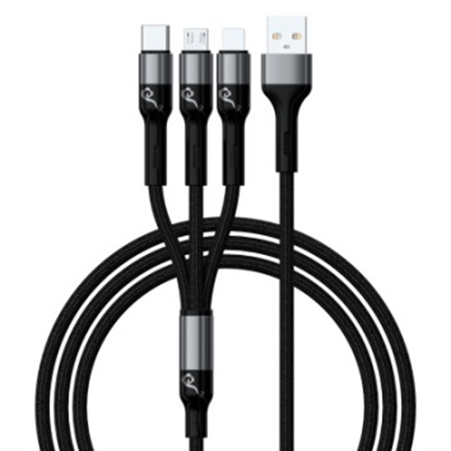 3-in-1-Schnellladekabel (USB-A zu Lightning/Micro/Type-C), Aluminium-Schal