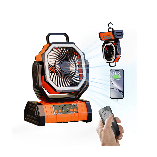 Um 270 Grad drehbarer Campingventilator – 20.000-mAh-Akku, tragbares 3-in-1-Gerät, Nachtlicht und Powerbank