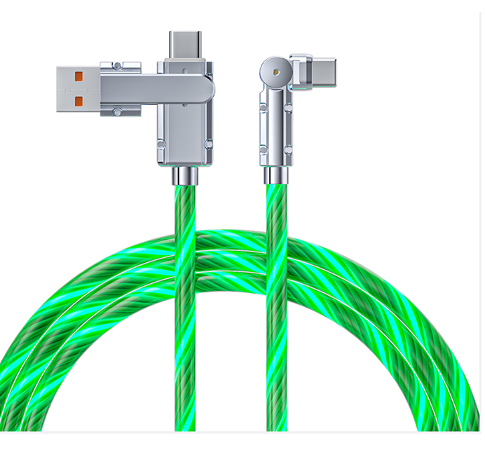 65W transparentes Schnellladekabel aus Zinklegierung LED C-C/C-L-Doppelprotokoll