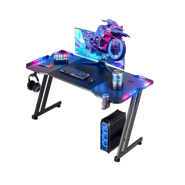 Gaming-Schreibtisch, 1,2/1,4/1,6 m, Stahlrahmen, Spanplatte, mit/ohne RGB-Beleuchtung