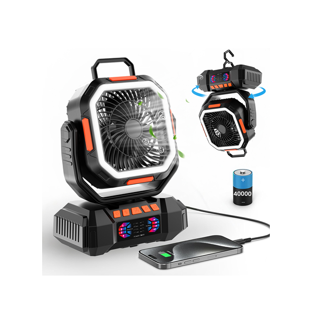 40000mAh Camping-Ventilator mit 720-Grad-Oszillation, 4-stufigem Luftstrom & 5-stufigem Nachtlicht, 22,5W Schnellladung, Timer & Fernbedienung