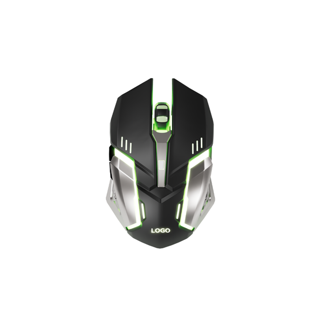 6D-Gaming-Mouse, 3600 DPI verstellbar + Metallgewichtete Basis, mattes schwarzes ABS mit Silber-Trimm und Logo-LED, USB Plug-and-Play