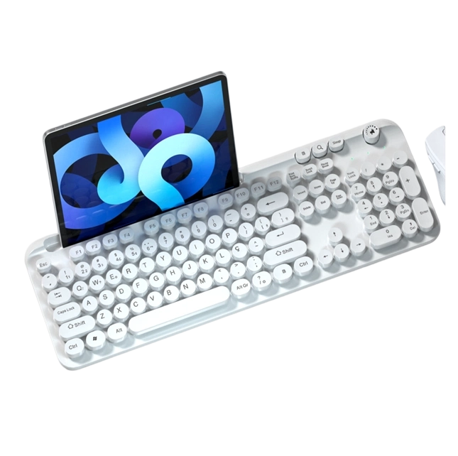 2,4G Funk & Bluetooth Tastatur | Typ-C Wiederaufladbar | 500mAh Akku | Lautstärkeregler | 104 Tasten Volle Größe