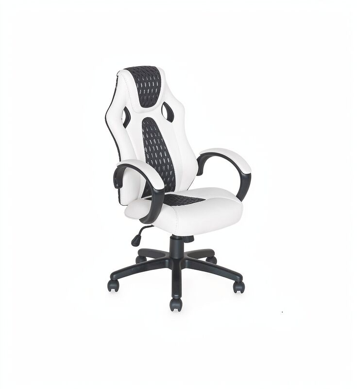 White PU Mesh Gaming Chair Tilt Mechanism 100mm Gas Lift Nylon Castor Ergonomic 69.5x63x108-118cm
